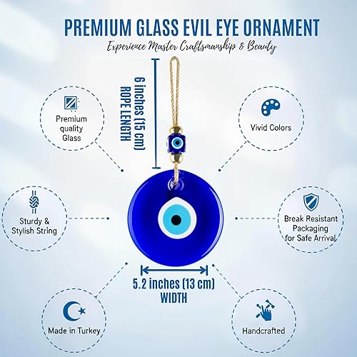 Miniatura 3 de BCS Decoración de pared extragrande contra el mal de ojo de 5.2 pulgadas, cristal azul turco, griego, amuleto de nazar de buena suerte y protección,