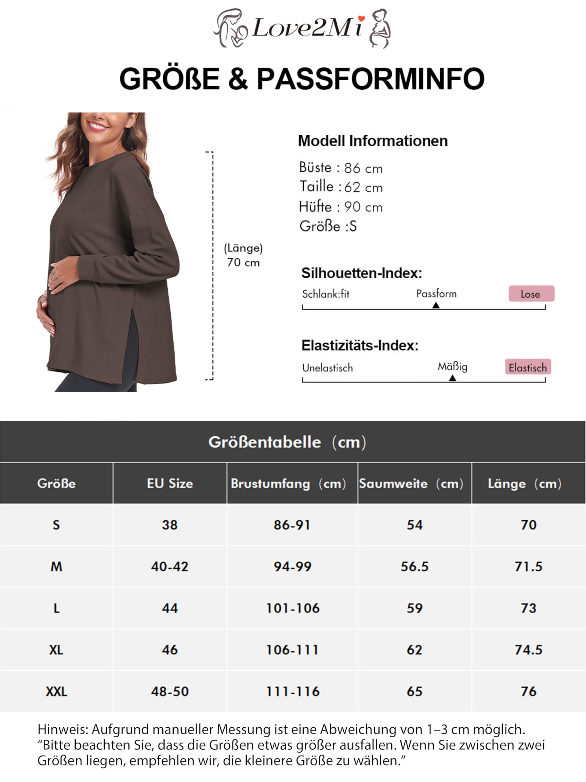 T-shirt de grossesse à manches longues pour femme Haut de grossesse Tops de grossesse Vêtements de maternité, gris, M