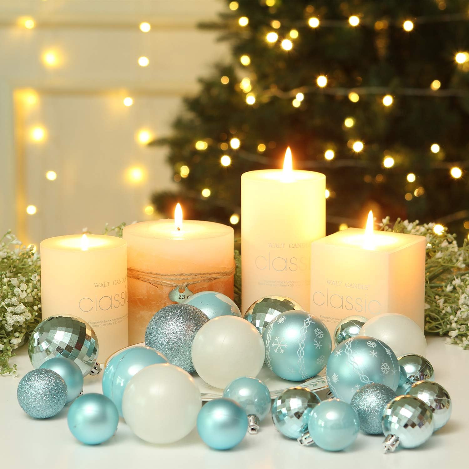 Sea Team 86-Pack Shatterproof Babyblue Christmas Ball Ornaments Set, Assorted Multi-Sized Hanging Baubles, Xmas Tree Decorations, Seasonal Décor for Holiday Wreath Garland, Hooks Included