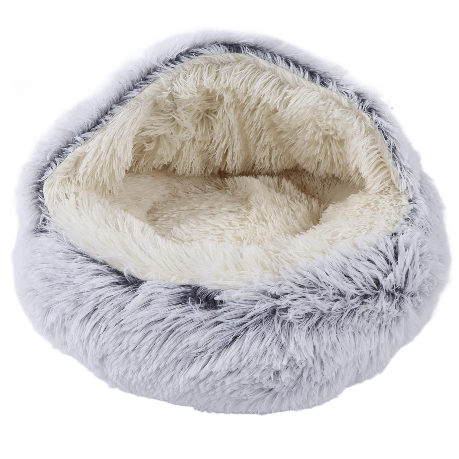 Plush Cat Bed, Round Cat Nest Cat Sleeping House with Half Hole, Multifunctional Durable Pet Bed for All Seasons Home Indoor Cats Small Dogs Supplies(Gentleman Gray)