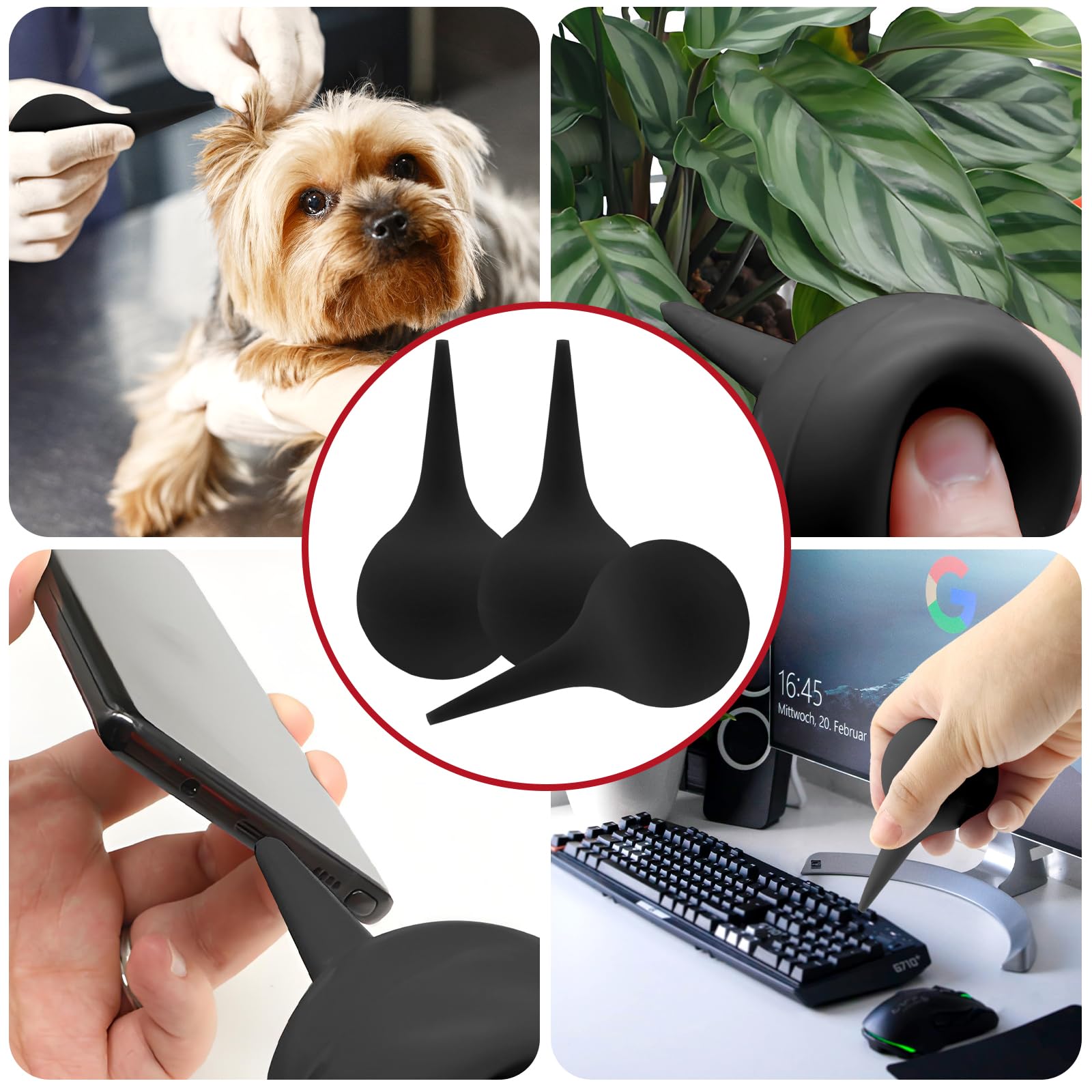 3 PCS Poire Lavement Oreilles, Poire Oreille Bouchon Adulte Enfant avec Sac Tissé Poire Effilée pour Nettoyer les Oreilles Seringue oreille Utiliser pour Nettoyage des Oreilles (Noir)