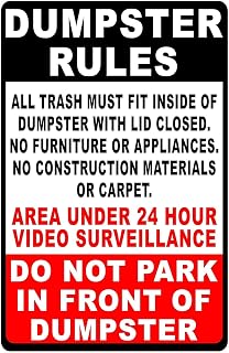 Aluminum Sign Metal Dumpster Rules Trash Disposal Under Surveillance No Construction Waste For Outdoor Indoor Gift Women Men 8x12 Inch