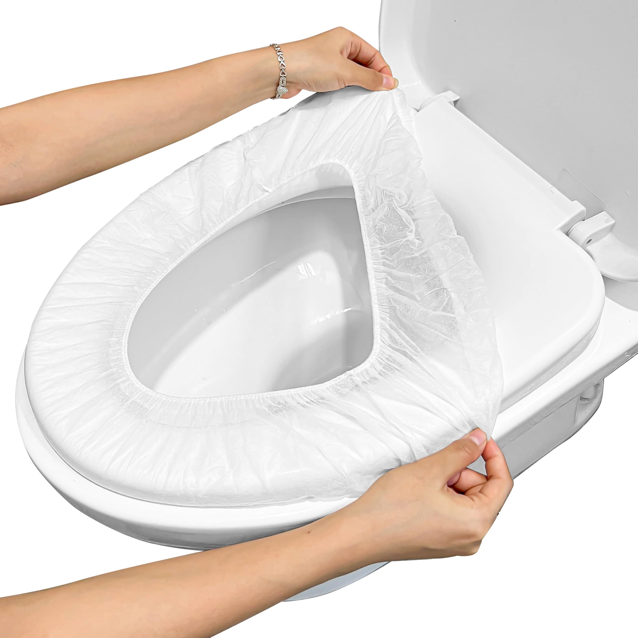 20PCS Plastic Toilet Seat Cover Cushion Protector Mat Large Pack, White Disposable Non-Woven Portable Little Individual Single Package for Adult Home