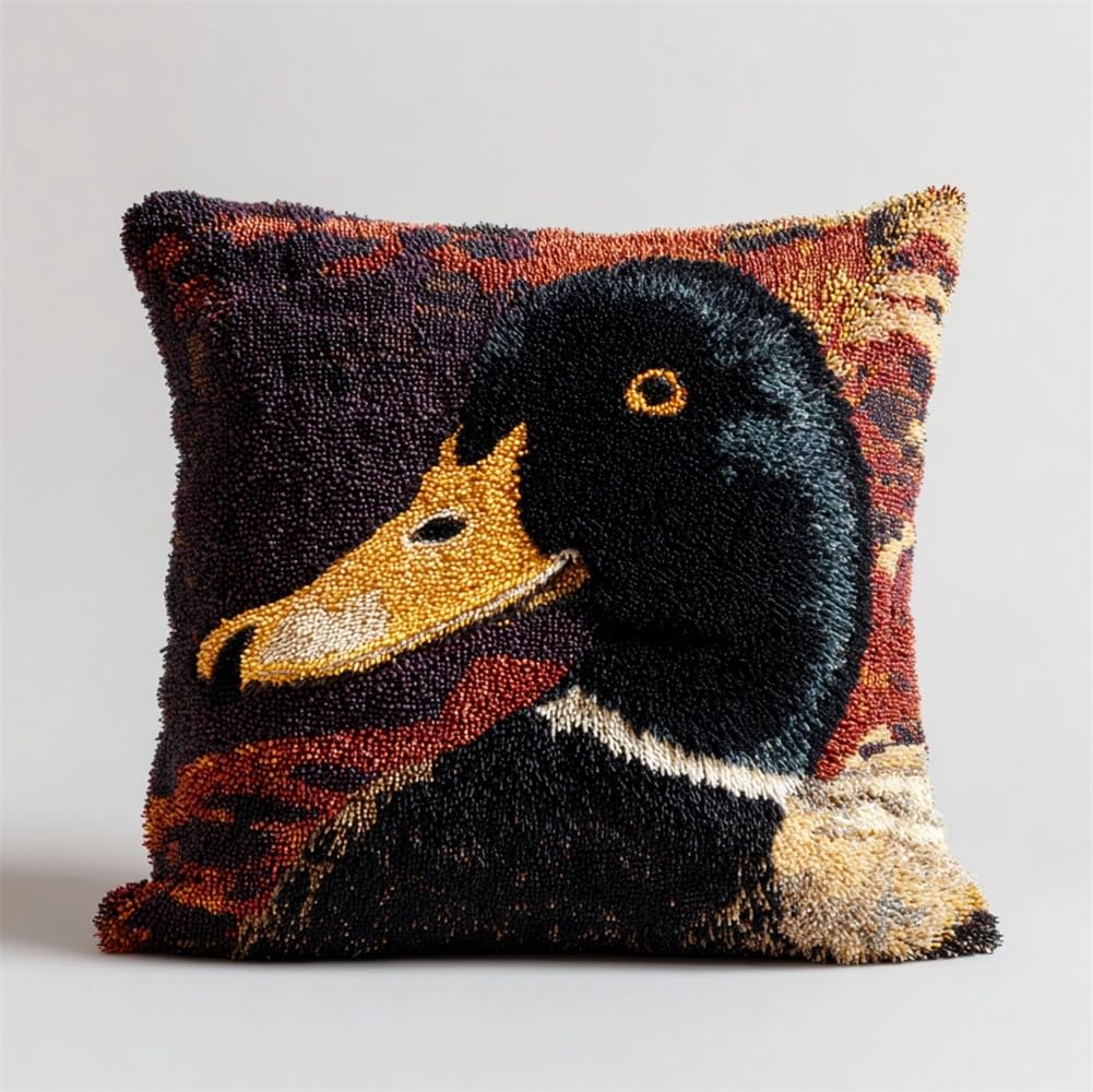 kitphoenix Latch Hook Kits Make Your Own Cushion,Black Duck 17X17Inch Pre-Printed Canvas Crochet Pillow Case Latch Hook Cushion Cover Hobby & Crafts