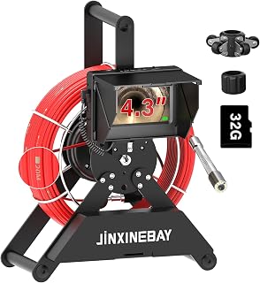 JINXINEBAY Sewer Pipe Inspection Camera 65FT Fiberglass Cable, 4.3" IPS DVR Monitor, IP68 1200TVL HD Night Vision for Plumbers & Contractors