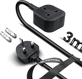 Single Extension Lead 3M, 1 Way Gang Single Socket Extension Lead, 13amp 250V 3kw UK 3 Pin Fused Mains Single Plug Extension Lead, Rubber, Tough and Fireproof, Black