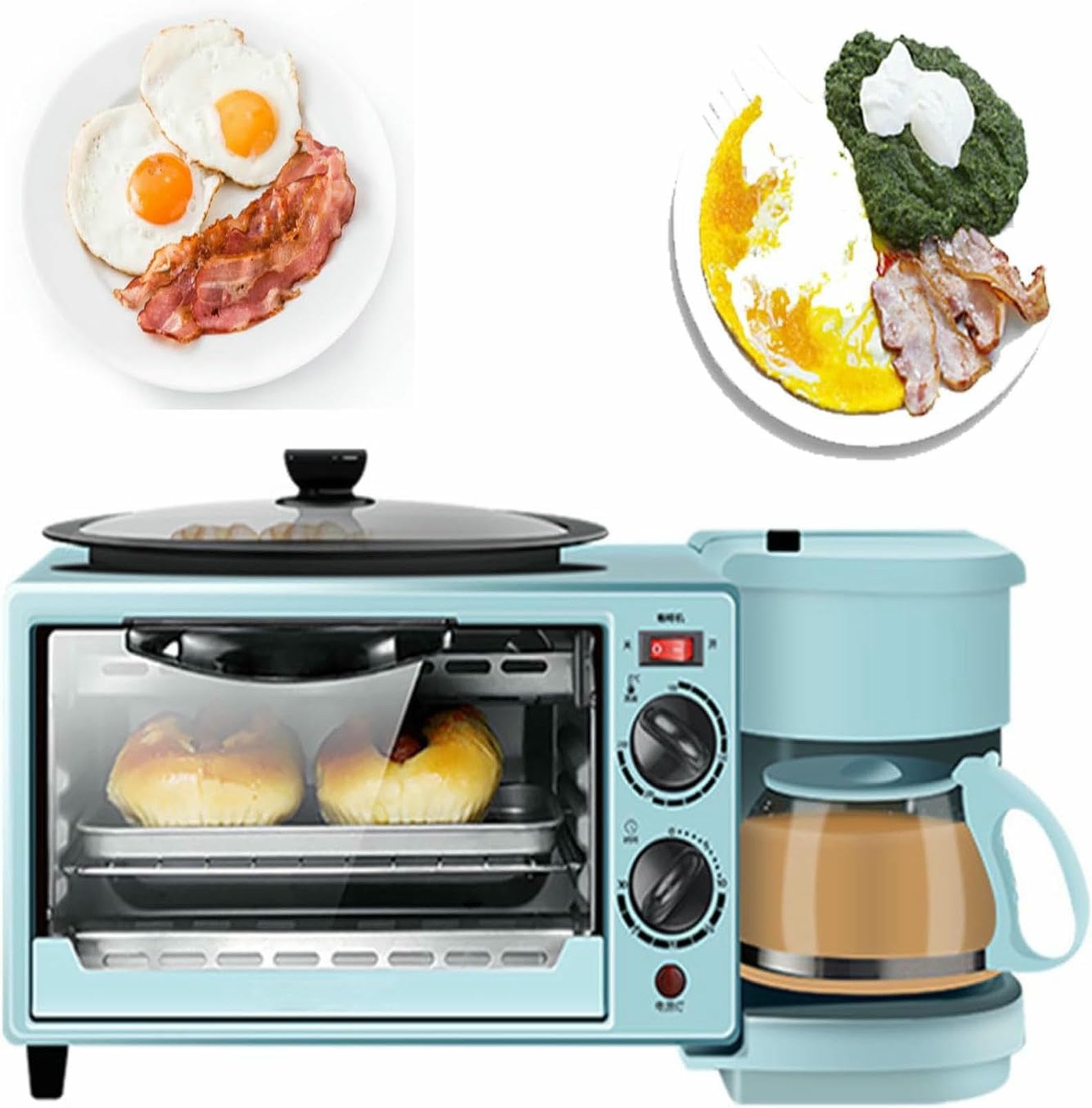 Stazione per La Colazione 3 in 1, Macchina per La Colazione Elettrica con Timer, Tostapane con Padella E Macchina per Il caffè, per L'angolo Cottura degli Appartamenti