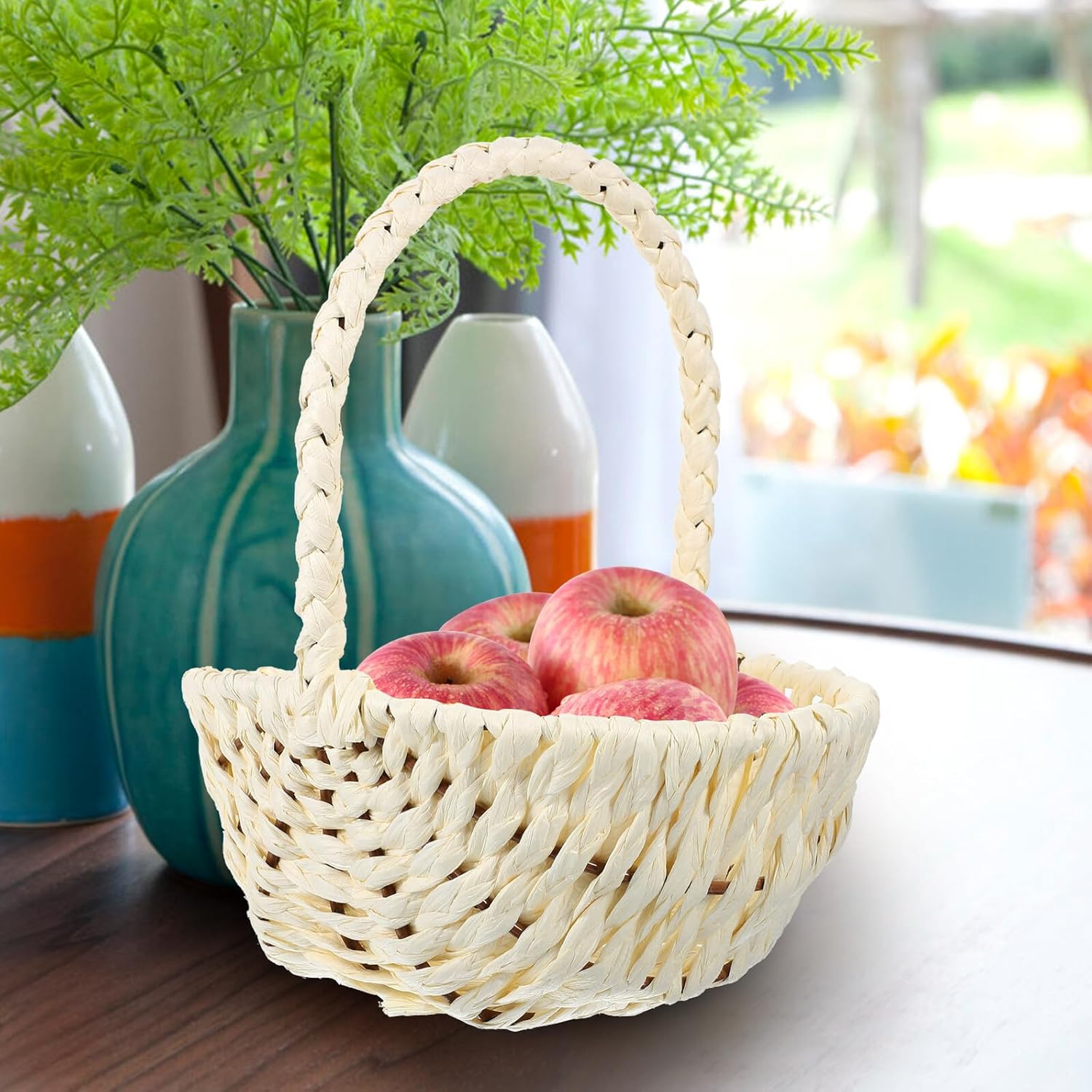 BESPORTBLE Hand Woven Picnic Basket with Handle 3pcs Set Paper Storage Basket for Outdoor Picnics and Fruit Serving