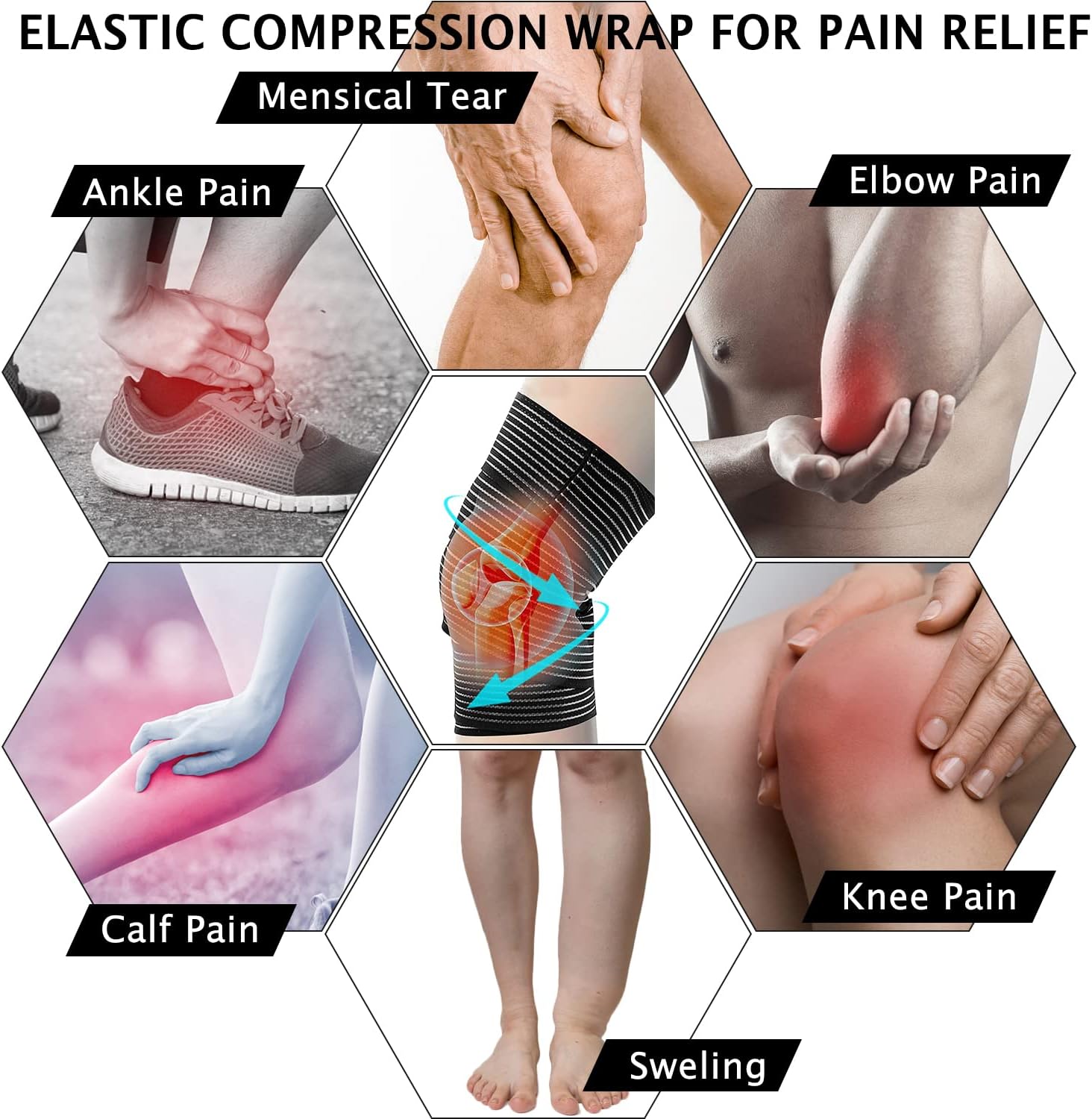 2Pcs Knee Wraps for Leg Calf Thigh Extra Long Elastic All Purpose Support Wrap Brace Compression Bandage for Pain Relief Weightlifting Powerlifting Squats (71in, Black, 2)