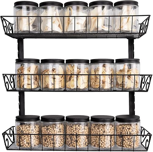 Miniatura 6 de SWOMMOLY  Estante de pared ajustable para especias, 3 niveles de doble uso (multiusos), color negro