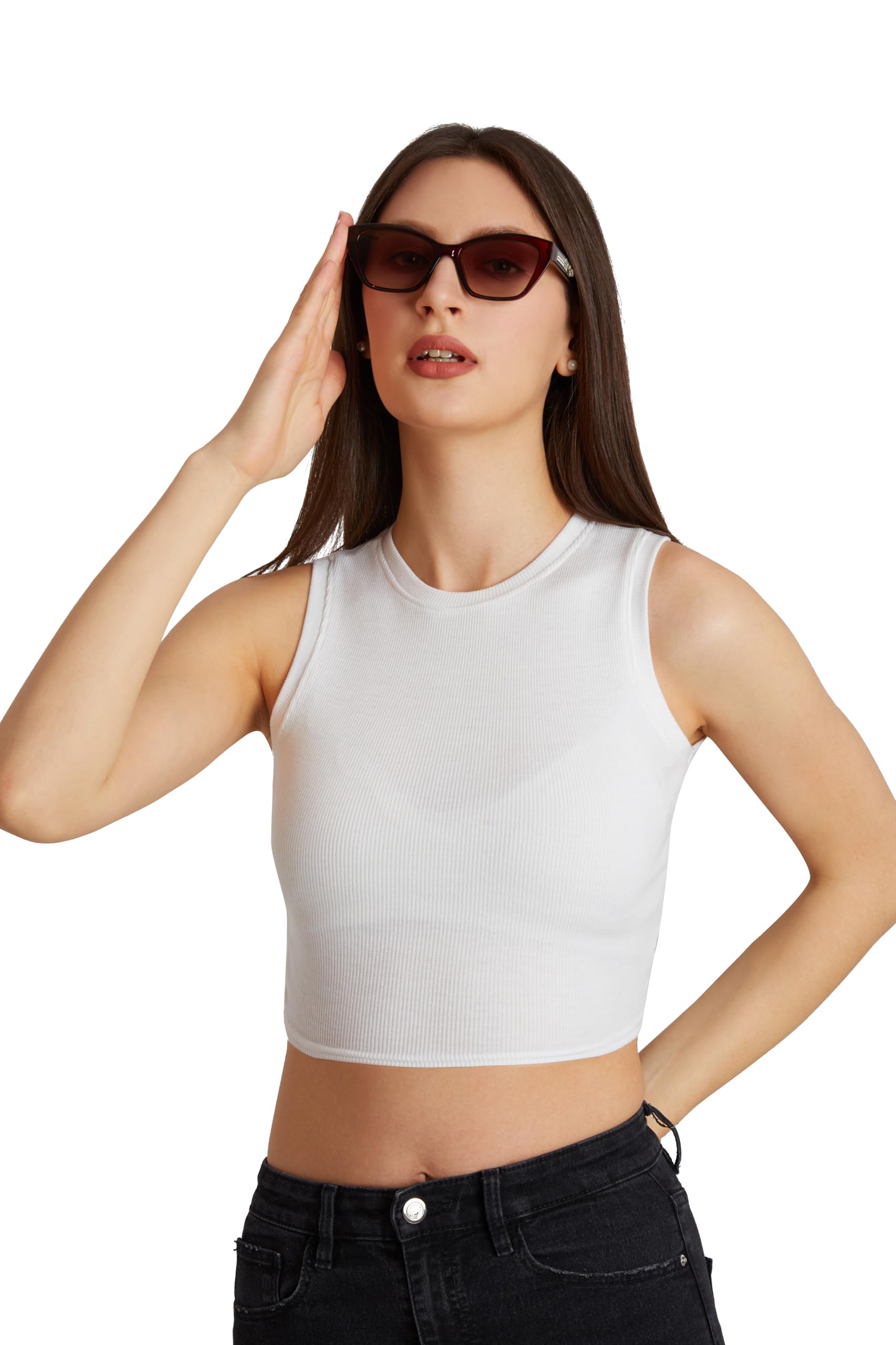 berry bird Women's & Girls' Solid Ribbed Round Neck Collarless Sleeveless Slim Fit Simplicity Tank Top-picture-41