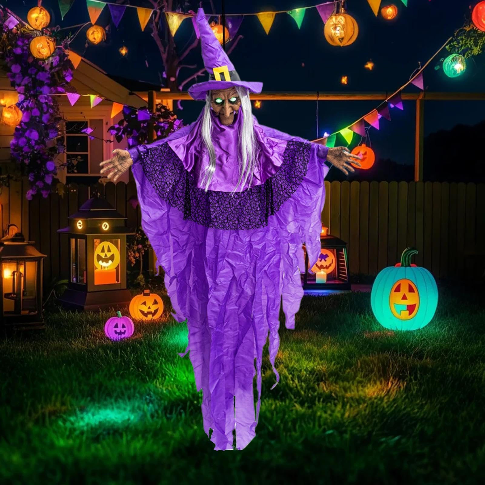 Dekoracje na Halloween z Czarownicą do Użytku Zewnętrznego Animowane | Dekoracje Halloweenowe Na Zewnątrz Na Spotkania Święta Karnawał Patio Ganek Ogr