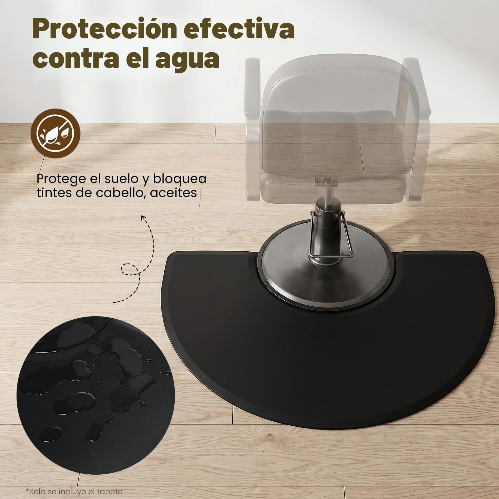 Alfombra antifatiga para salón de peluquería, alfombra con absorción de golpes, 3 x 5 pies para peluquería y sillas de salón (negro - semicircular)
