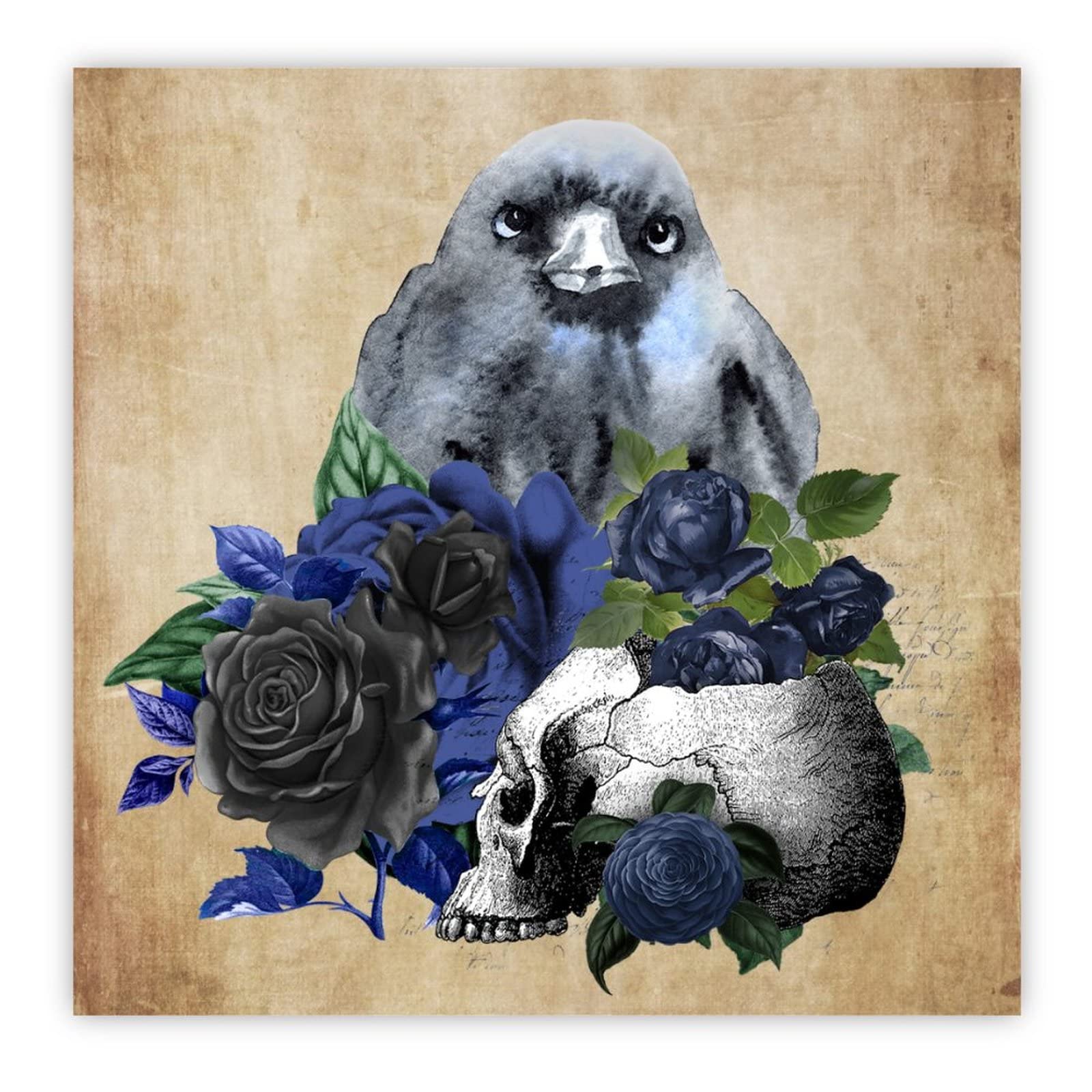 Décoration murale bois Raven On Skull pour salon esprit cabinet de curiosités