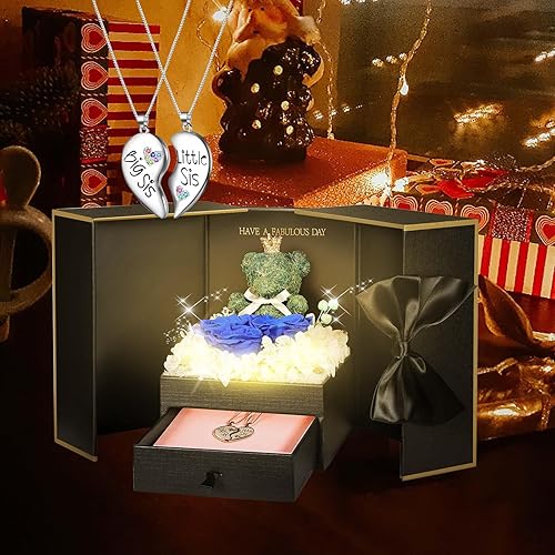 Miniatura 74 de ADDWel Rose Gifts for Women - Preserved Real Roses Forever Purple Flowers with I Love You in 100 Languages Necklace and Cute Moss Bear for