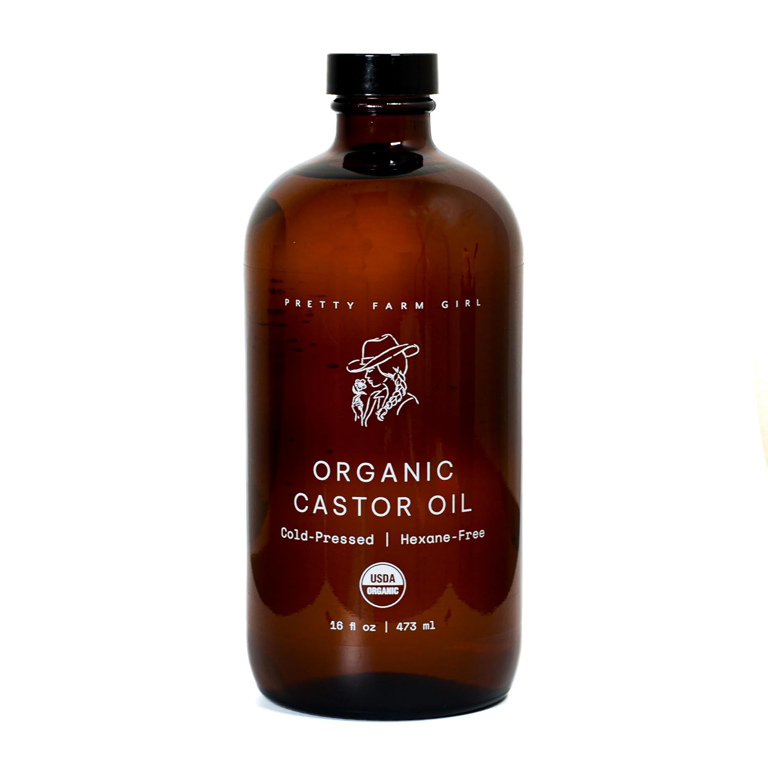 Pretty farm girl Organic Pure Castor Oil + Cloth Pack Bundle - Cold-Pressed & Hexane-Free - 100% Pure - Amber Glass Bottle - Organic Bamboo Cotton Flannel - All Skin & Hair Types