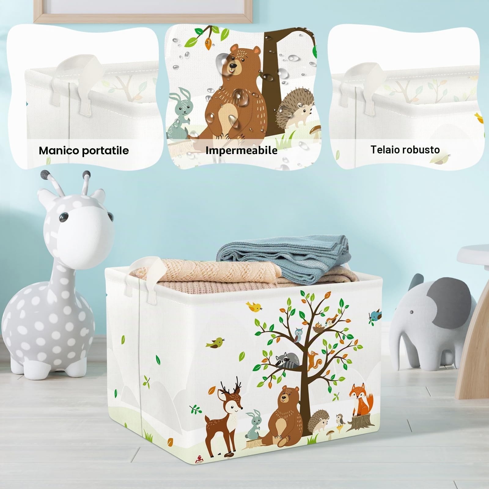 Clastyle Cestino Portaoggetti Cubo Animali Giungla 40x30x30 cm Verde Rettangolare