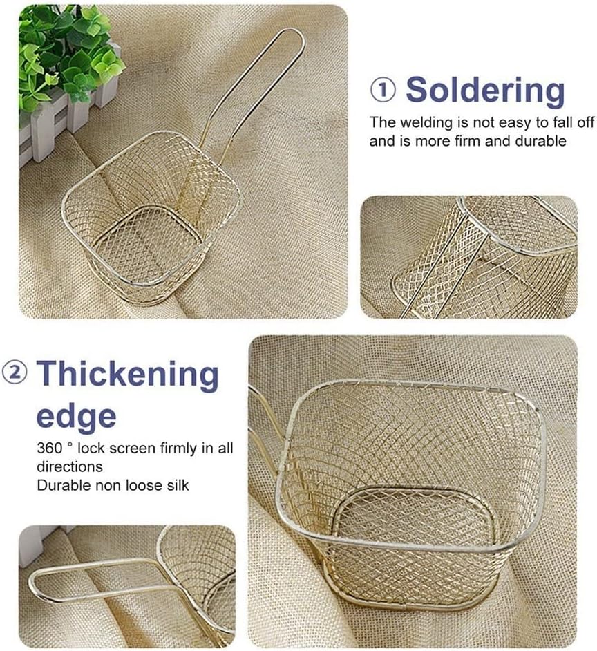 Fryer Basket, Fryer Basket/Skimmer Spoon Stainless Steel French Fries Mesh Frying Basket Fryer Small Square French Fries Basket Strainer Kitchen Cooking Tools Strainer Basket