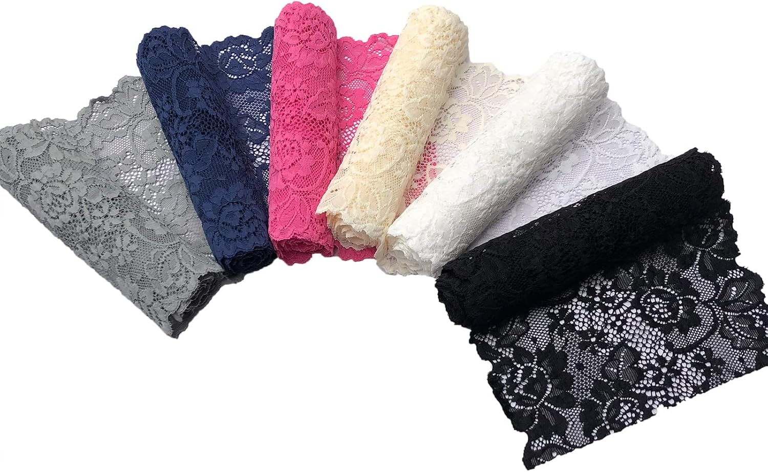6 Inches Wide Stretchy Lace Ribbon Elastic Trim Fabric for Sewing, Garment &, DIY Craft Supply - 6 Colors, 1 Yards/Color, 6 Yards in Total.
