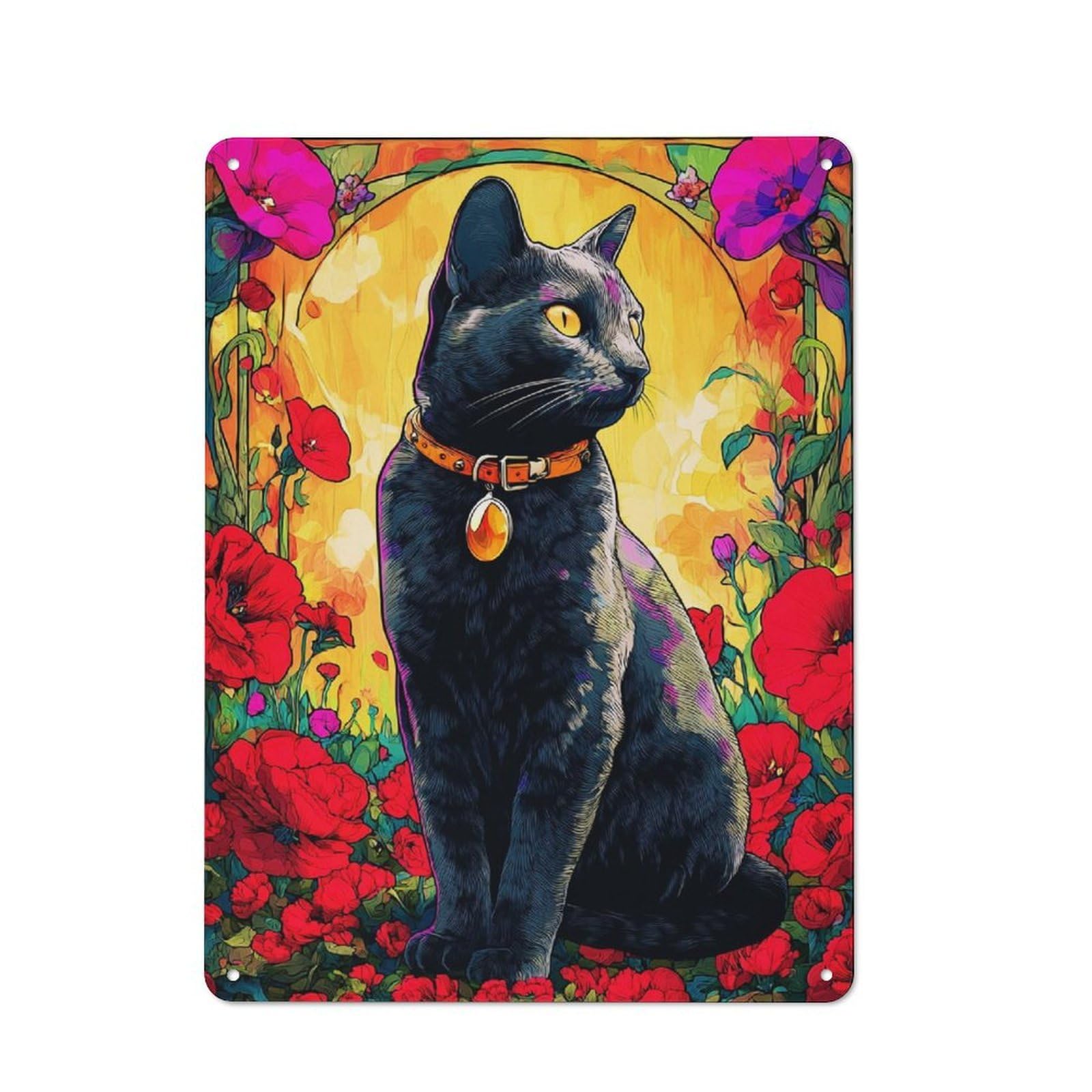 Junmoney Colorful Floral Cat Portrait -8 Metal Wall Sign 40X30cm Featuring For Garage Or Workshop, Suited To Diy Enthusiasts