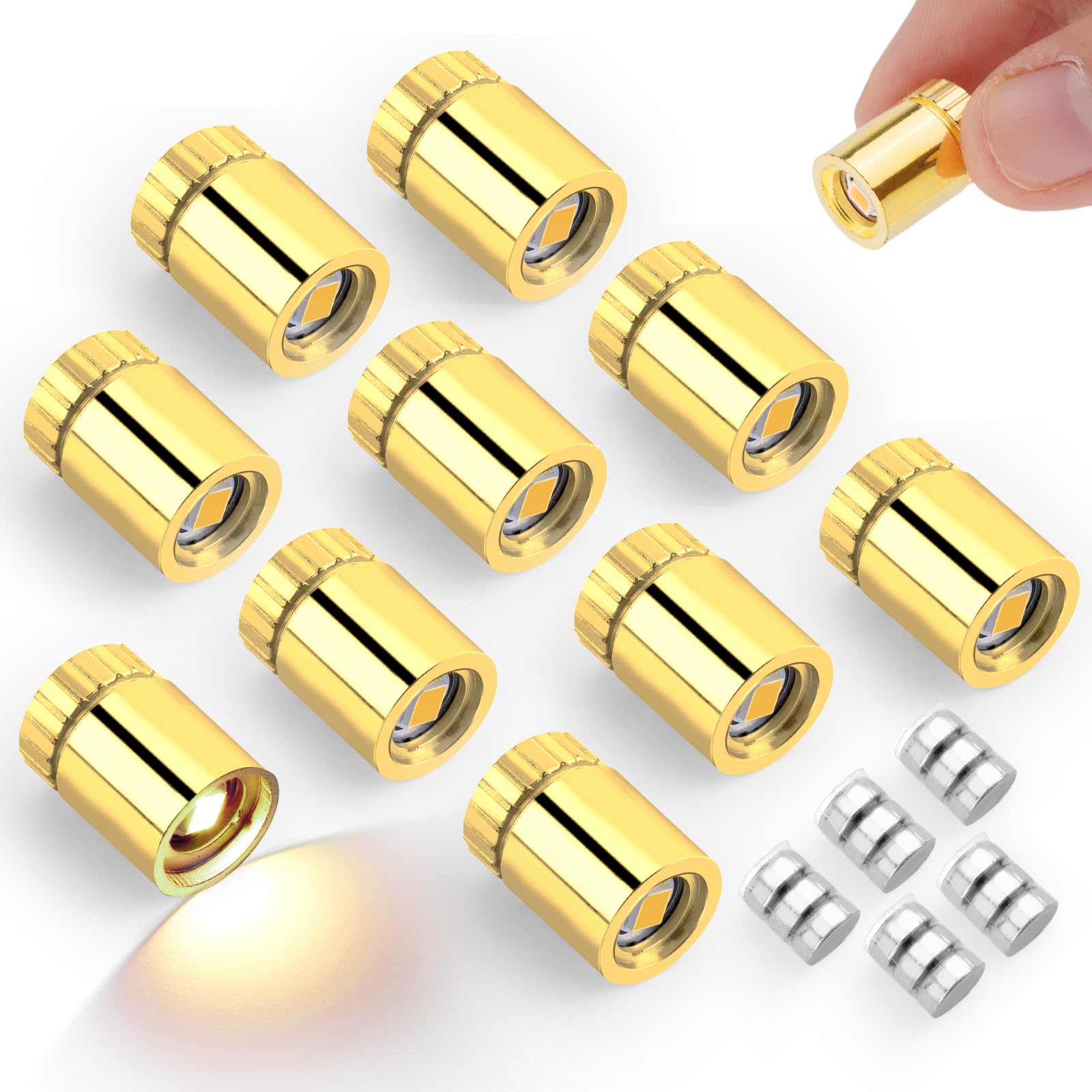 BTFO 10pcs Mini LED Light with 5pcs Battery, Battery Powered Small Miniature LED Lights with Gold Shell for Dollhouse DIY Crafts Toy Building Blocks Party Decorations (Warm White)