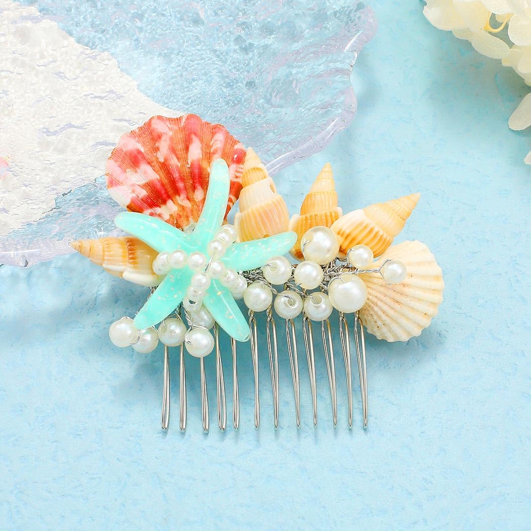 Amazon.com : JEAIRTS Starfish Hair Comb Silver Shell Pearl  display picture 1