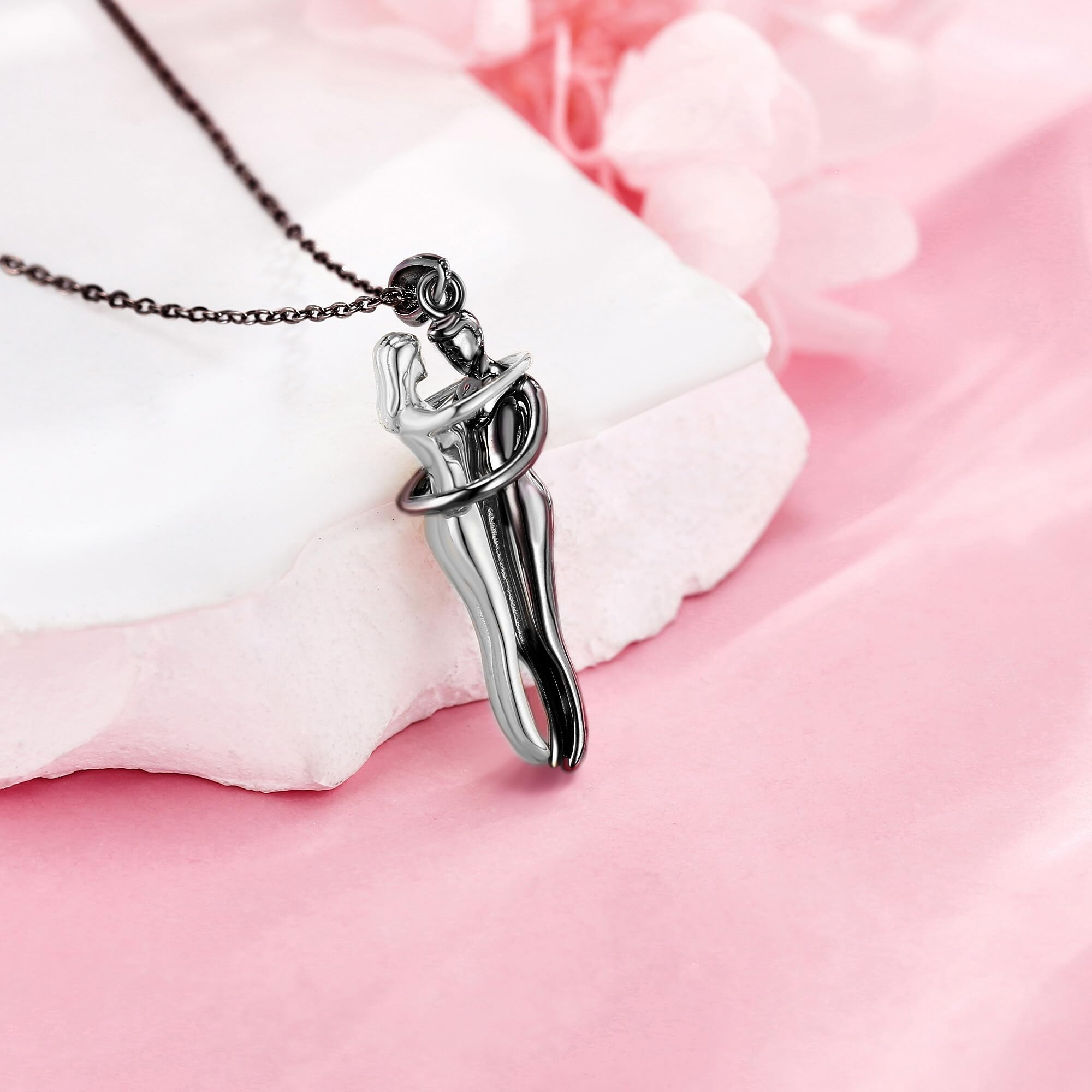URONE Umarmungspaar Kette 925er Sterlingsilber Schmuck für Valentinstag und Jahrestag für Damen Ehefrauen Liebhaber Sie und Ihn