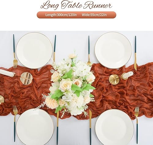 Miniatura 5 de Paquete de 20 caminos de mesa de gasa de terracota de 10 pies, estilo bohemio, romántico, camino de mesa largo de gasa para bodas, fiestas,