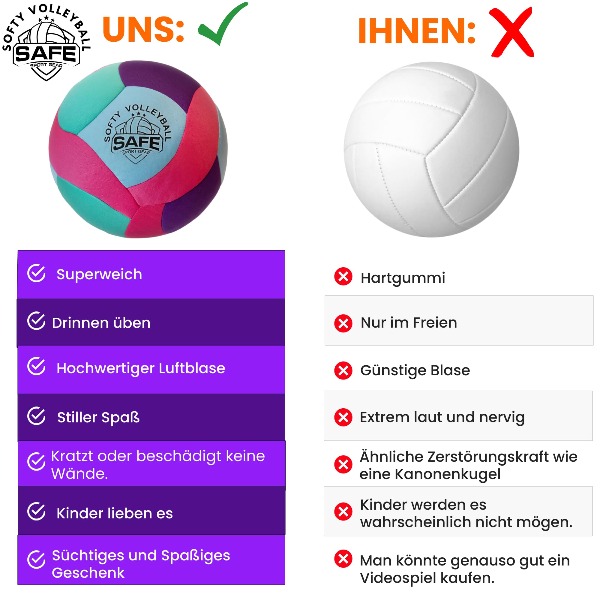 Safe Sport Gear - Softy Volleyball - Superweicher - Perfekter für Kinder und Erwachsene – Indoor- und Outdoor-Spiel – Realistisches Gefühl und Sprung