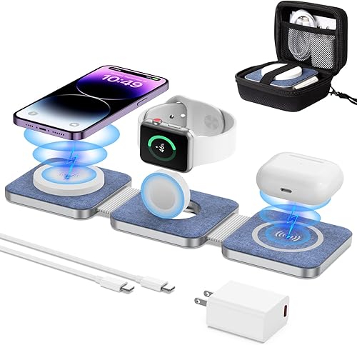 Miroddi MC-01 Cargador inalámbrico magnético 3 en 1 estación de carga inalámbrica plegable para viajes almohadilla de carga inalámbrica MagSafe