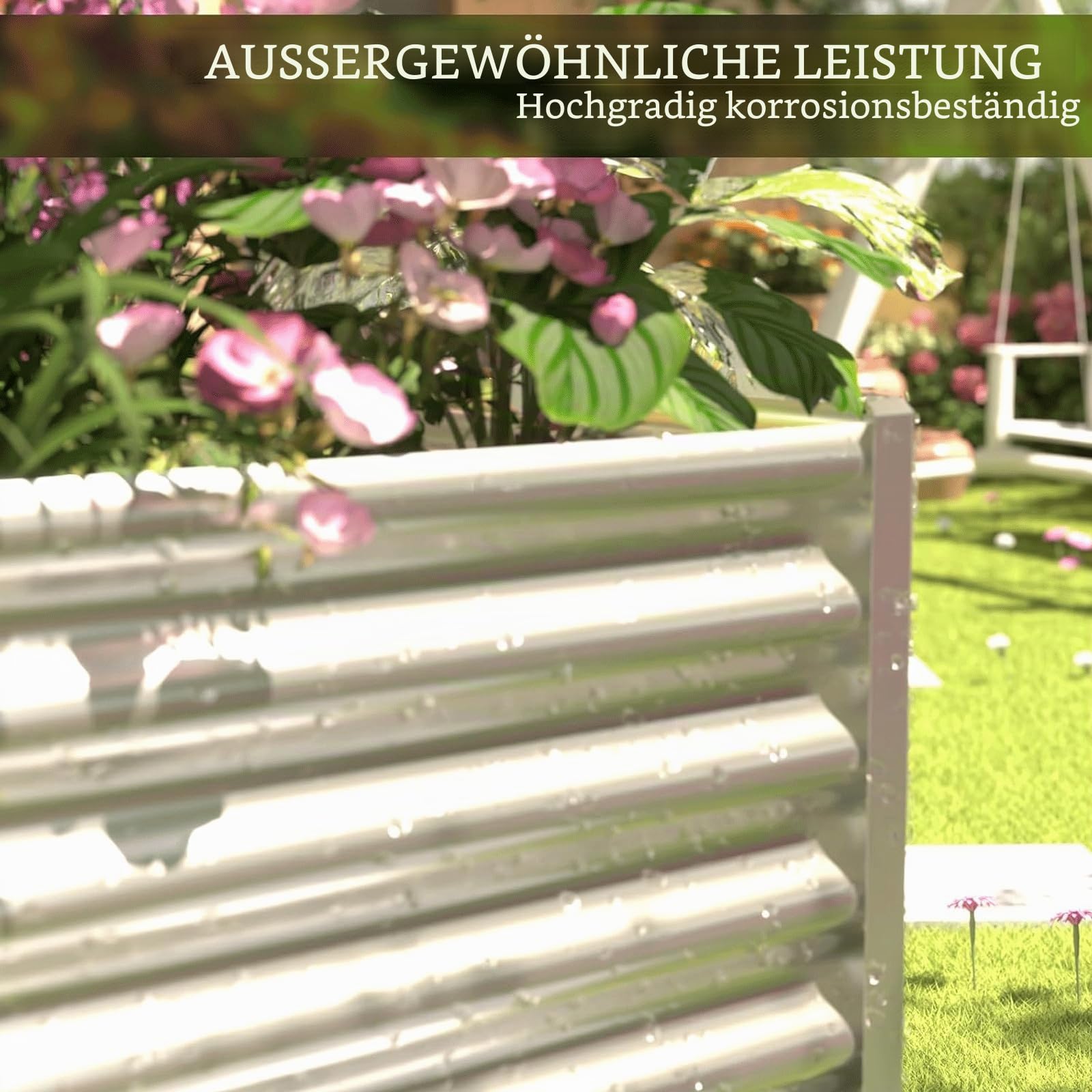 Pflanzkübel 3er-Set 120 x 60 cm verzinktes Hochbeet für den Außenbereich, Metall-Hochbeet für Gemüse, Stahl-Hochbeete für den Garten, oberirdisches Gartenbeet für Blumen-Rechteck