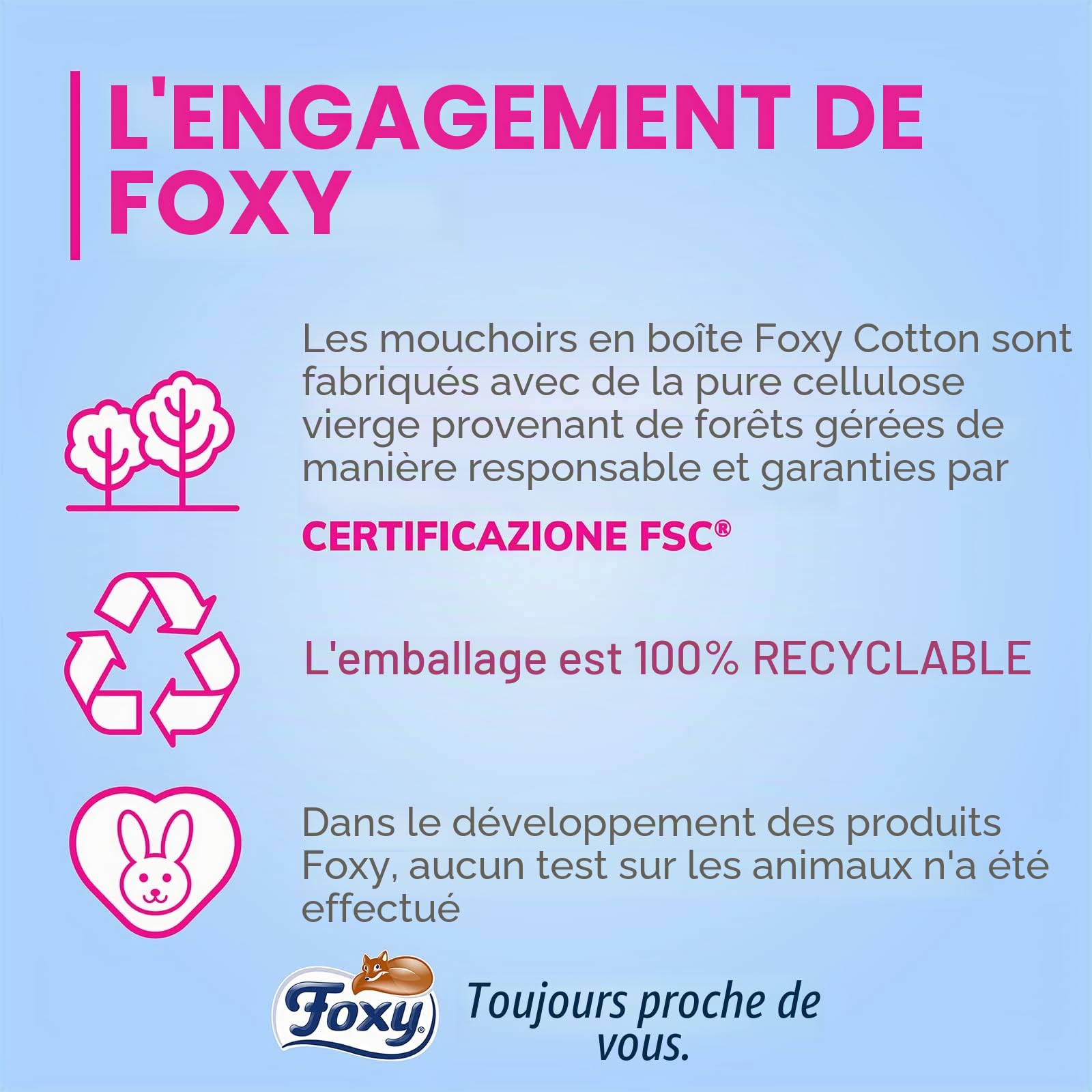 Foxy Cotton | Mouchoirs en boîte | 12 Box de 90 mouchoirs 3 voiles | Papier 100% certifié FSC® | Emballage 100% recyclable