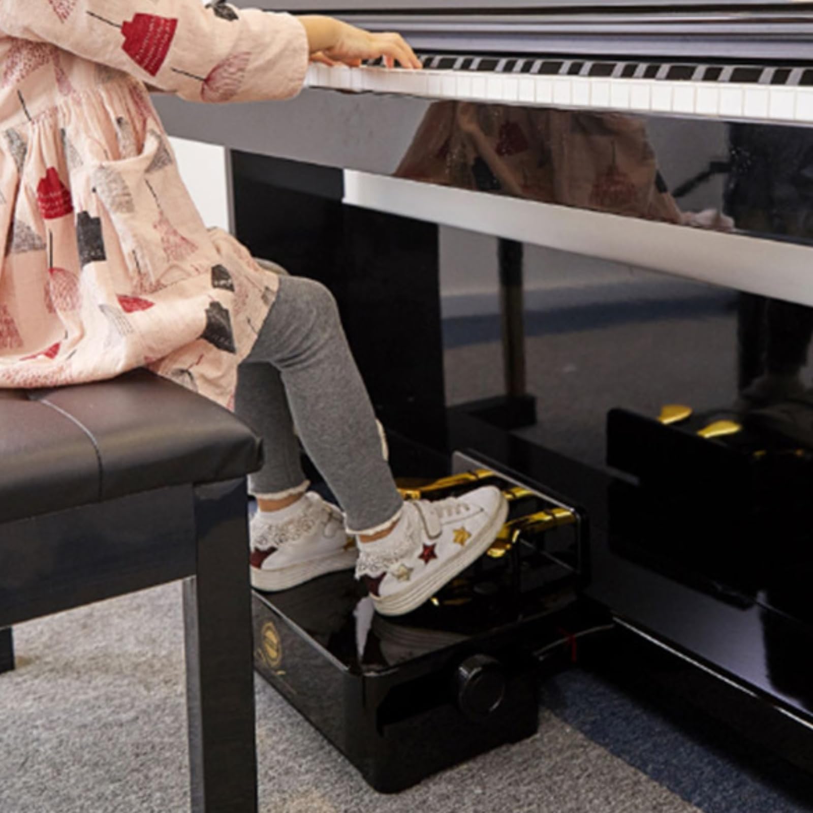 Sgabello per Bambini Pedaliera Pianoforte Regolabile con Tre Leve Pedali Assistente Piano Base Stabile Corpo Lucido Regolazione Laterale Materiale Acciaio Inossidabile Adatto a Scuola