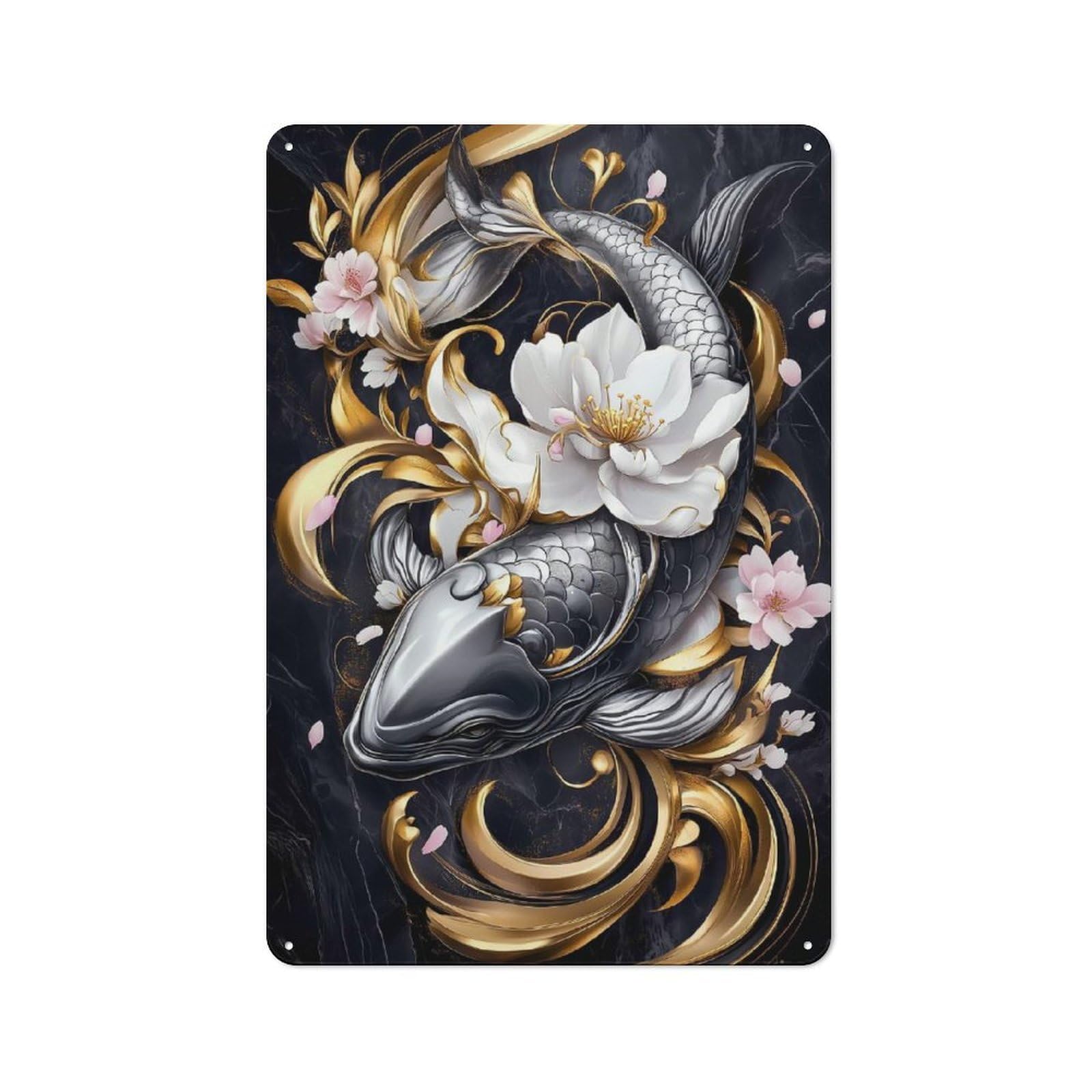 Junmoney Style-10-2 Koi Fish With Cherry Blossoms Animal Vintage Tin Sign 30X20cm For Lounge Or Reading Corner, For Reading Corner Decorators