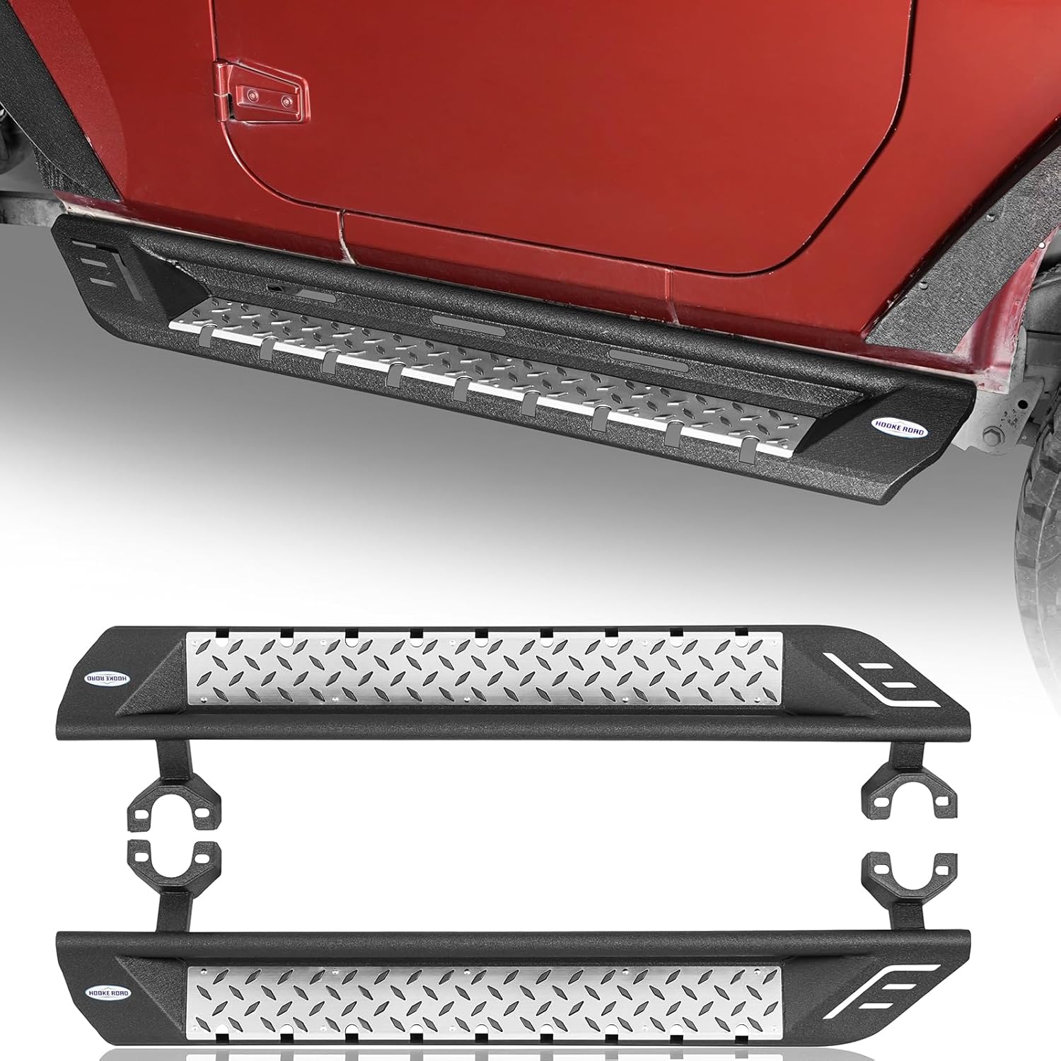 Hooke Road JK 2-Door Running Boards 7" Drop Down Side Step Bar Rails for 2007-2018 Jeep Wrangler JK 2 Doors, Sturdy Rock Sliders with Non-Slip Stainless Steel Pads
