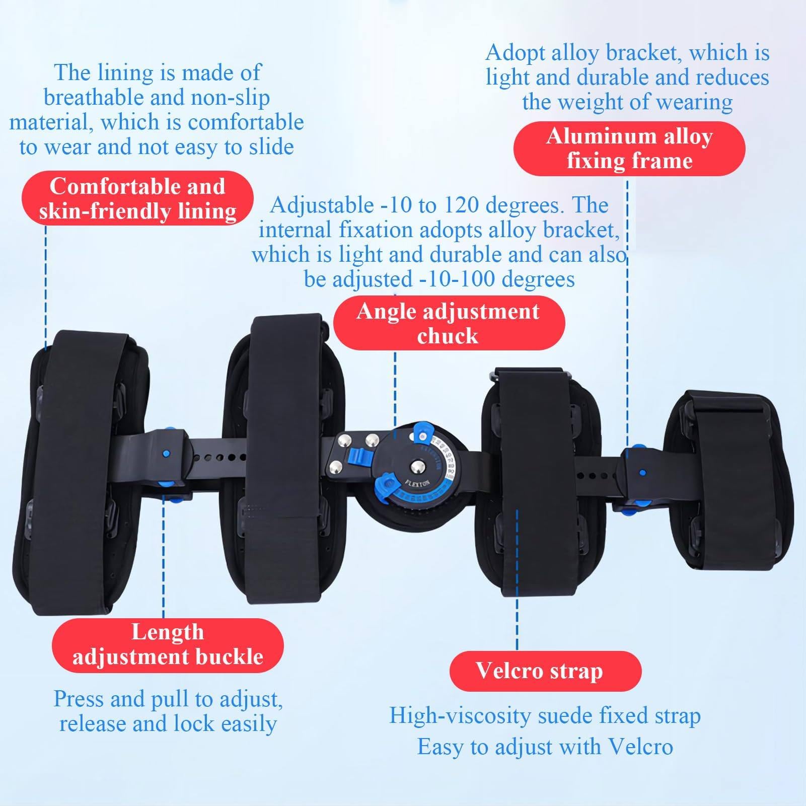 Orteza Stawu Kolanowego Z Zawiasem, Pooperacyjny Stabilizator Stawu Kolanowego, Regulowana DłUgość (52-66 Cm)/KąT (-10-120°), W Rehabilitacji Ortopedycznej DorosłYch