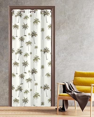 Scominoc Cortinas opacas para puerta de palmera verde, cortinas opacas para dormitorio, 78 pulgadas de largo, hojas botánicas tropicales con ojales,