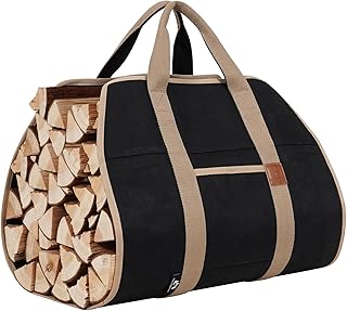 Firewood Carriers with Handles - 39×18Inch Log Carrier | Package Waxed Canvas Firewood Bag Carrier | Water Resistant Firewood Tote Wood Carrying Bag for Camping Indoor - Black