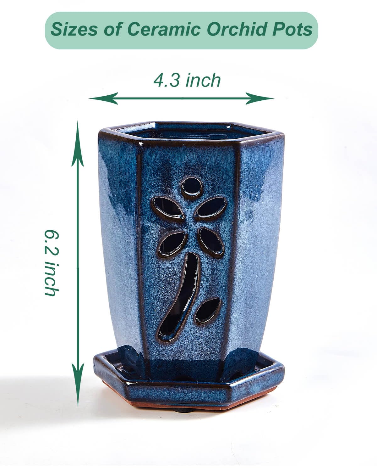 vensovo 10 CM Ceramic Orchid Pot with Holes and Saucer - Image 2