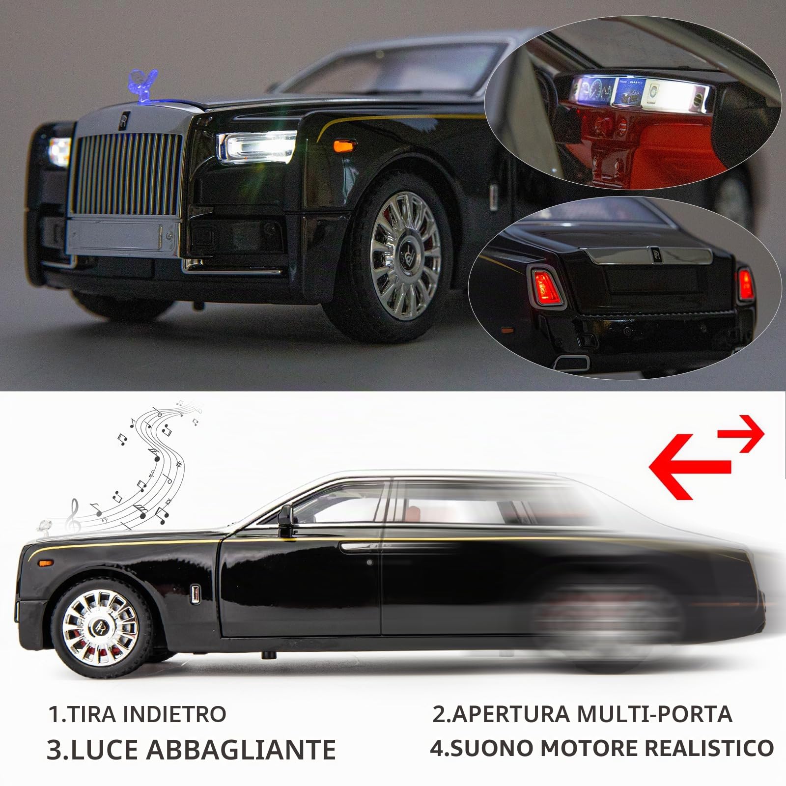 imtfzct 1/18 Rolls Royce Phantom modellino auto in metallo leggero pressofuso trolley giocattolo auto classica modello a due porte con logo pieghevole, regalo (argento)