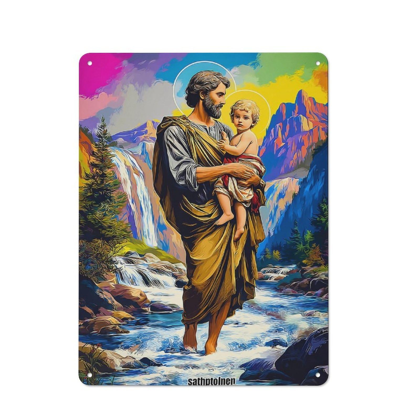 Junmoney Saintly Journey A Serene Landscape Country Metal Sign With Design 40X30cm, Farmhouse Farmhouse Wall Decor For Kitchen, Cottage, Porch Or Garden Room