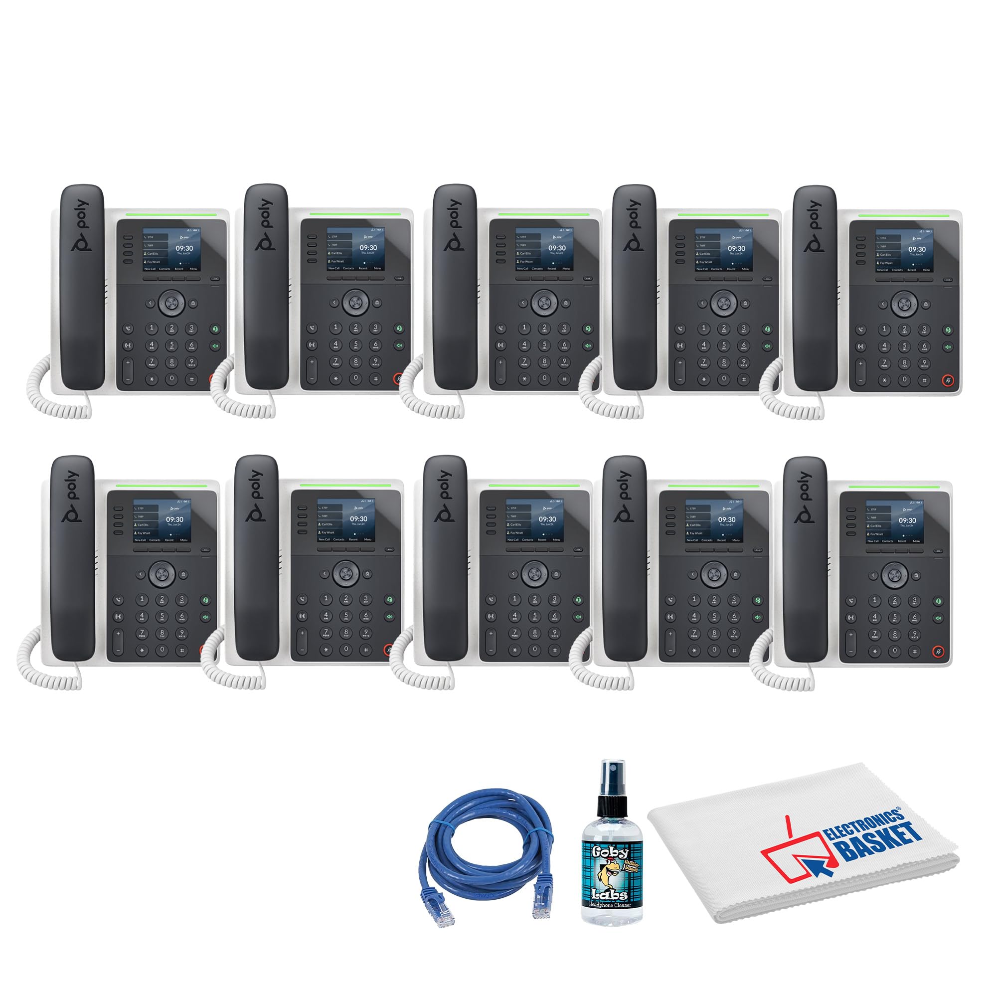 10x Poly Plantronics Edge E220 IP Desk Phone (82M87AA) Bundle Including: Phone Cleaner, Ethernet Cable, Fiber Cloth