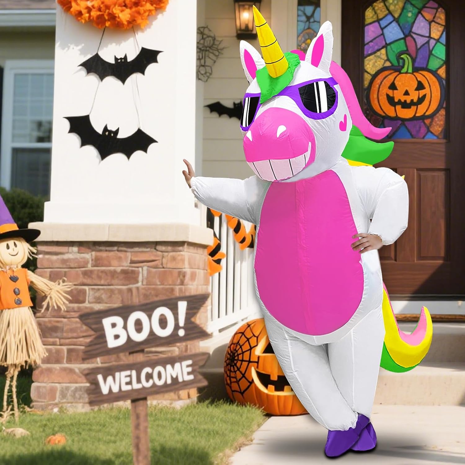 Camlinbo Halloween Inflatable Unicorn Costume for Kids Boys Girls Blows up Halloween Costumes Party Cosplay