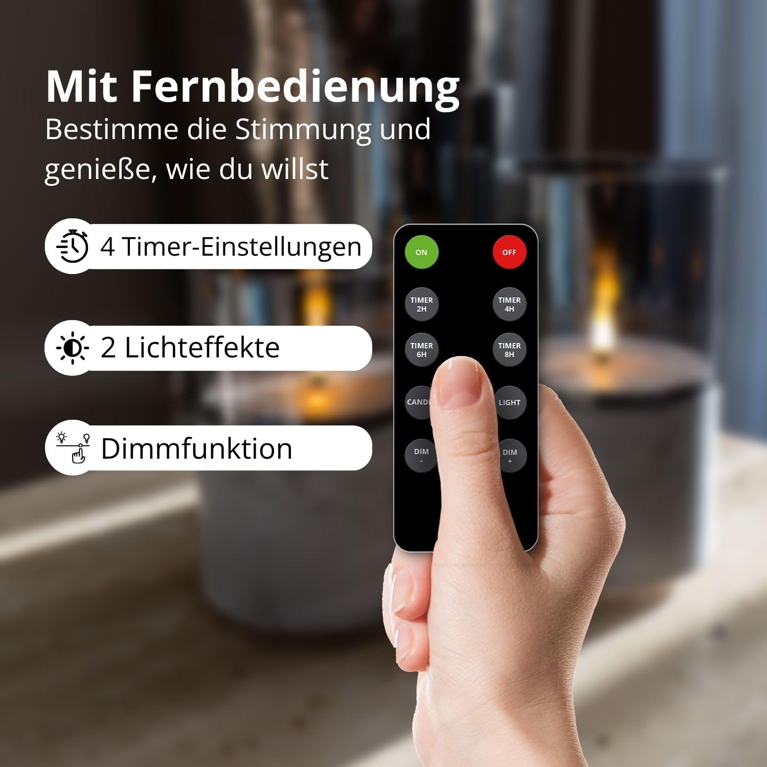 FLINQ Wiederaufladbare LED Kerzen mit Bewegender Flamme – 3er Set im Stone Look mit Fernbedienung, Timer & Dimmfunktion – Echtwachs Optik, Flackernde Flamme