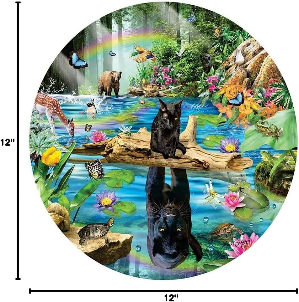SUNSOUT INC - Panther Reflections - 500 pc Round Jigsaw Puzzle by Artist: Lori Schory - Finished Size 19.5" rd Animals - MPN# 35269