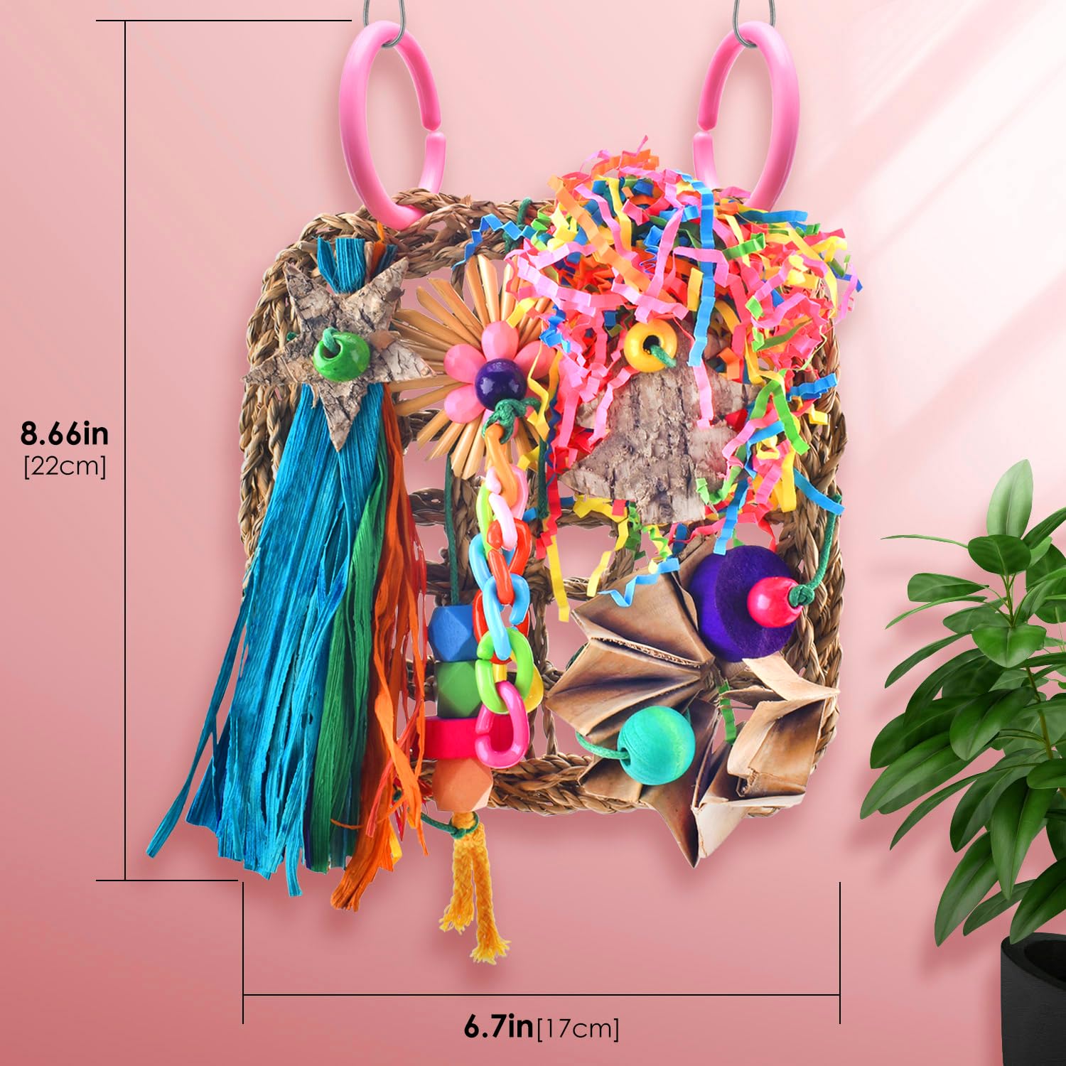 KATUMO Conure Toys, Bird Grass Mat Parakeet Shredder Hanging Toy Cockatiel Foraging Entertainments Parrot Climbing Wall Chewy Lovebird Cage Playthings for Small to Medium Birds