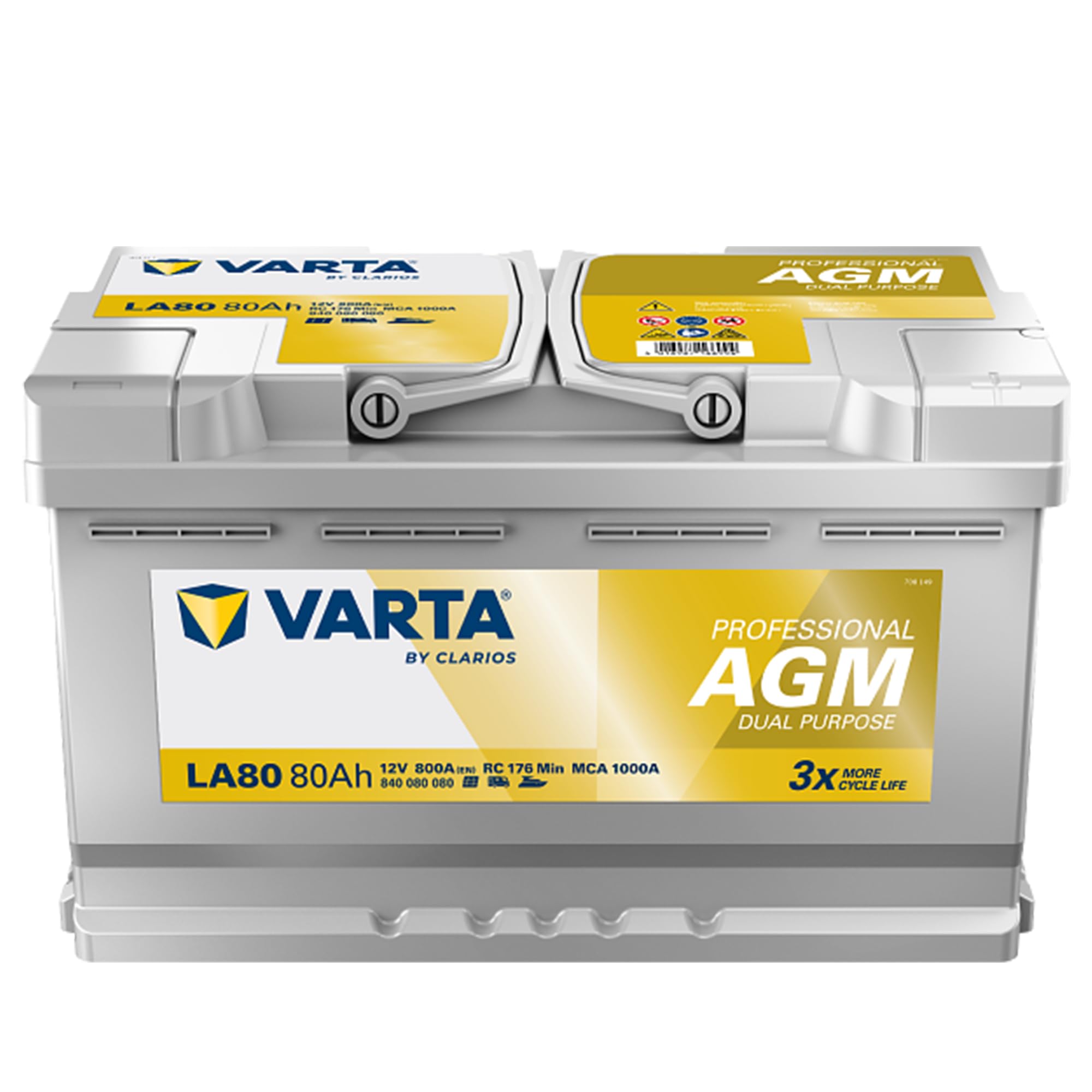 VARTA Professional Dual Purpose AGM (LA80) 12V 80Ah 800A - Nassbatterie für Wohnmobile, Wohnwagen & Boote - Resistente Starter- & Versorgerbatterie hoher Energiebedarf - Bleisäurebatterie wartungsfrei
