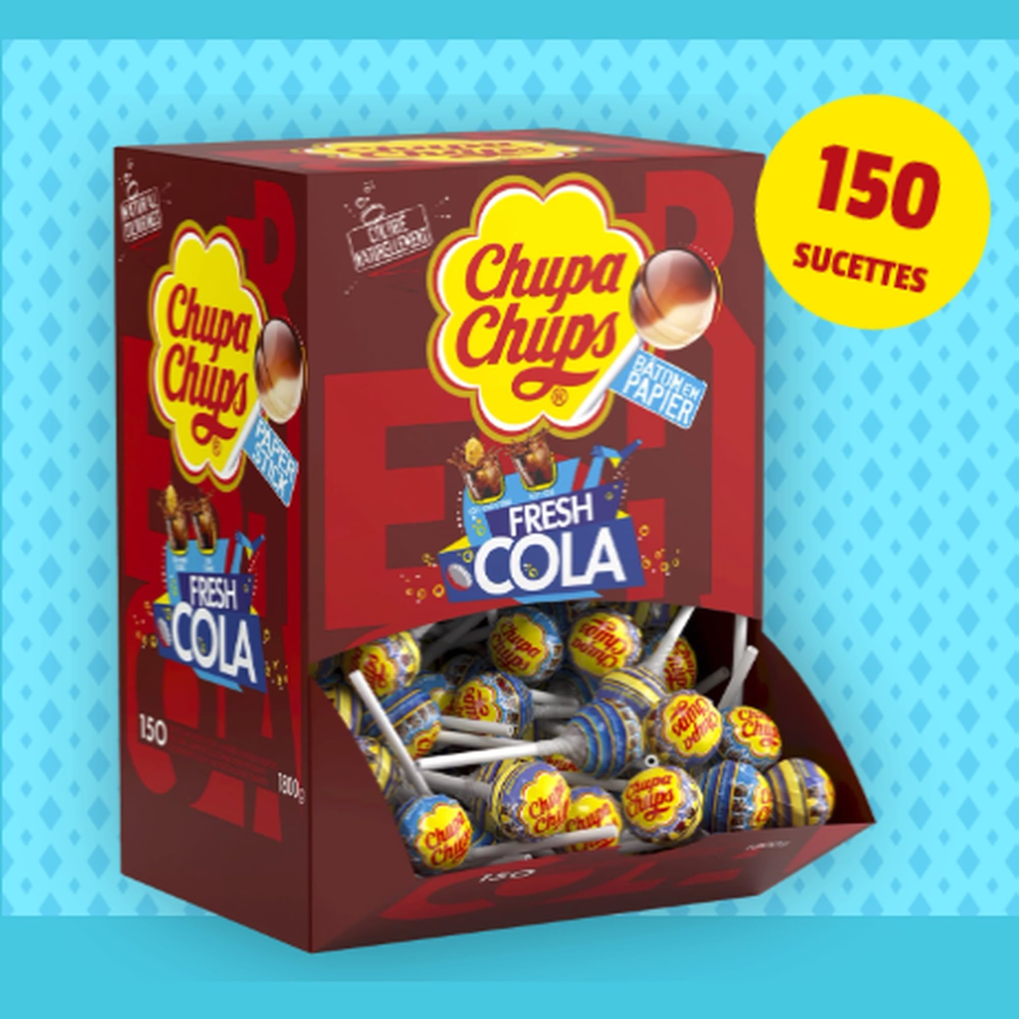 Chupa Chups Fresh – Boîte de 150 Sucettes Cola & Cola Citron