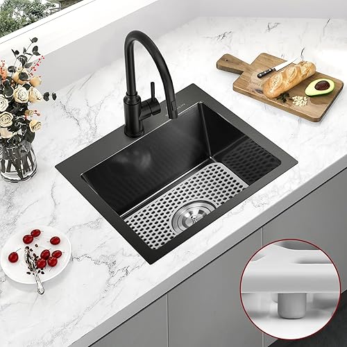 Miniatura 6 de Fregadero de cocina de 17 x 15 pulgadas con caída en la parte superior, fregadero de barra de acero inoxidable calibre 16, estación de trabajo de un