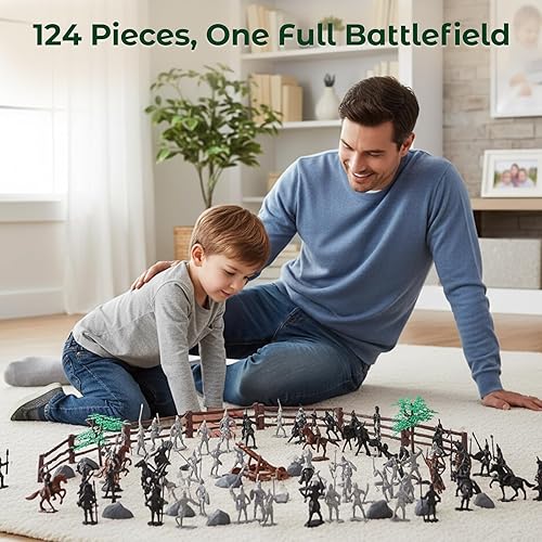 Miniatura 2 de Amor Present Juego de 124 piezas de caballeros medievales y castillo, catapultas de soldados de juguete, rellenos de calcetines navideños para niños